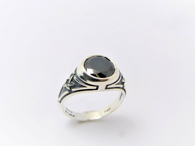 Sterling Silver and Onyx Men's Star of David College Ring - Round Made in israel