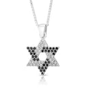 925 Sterling Silver Star of David Pendant with Black & White Zircon Stones