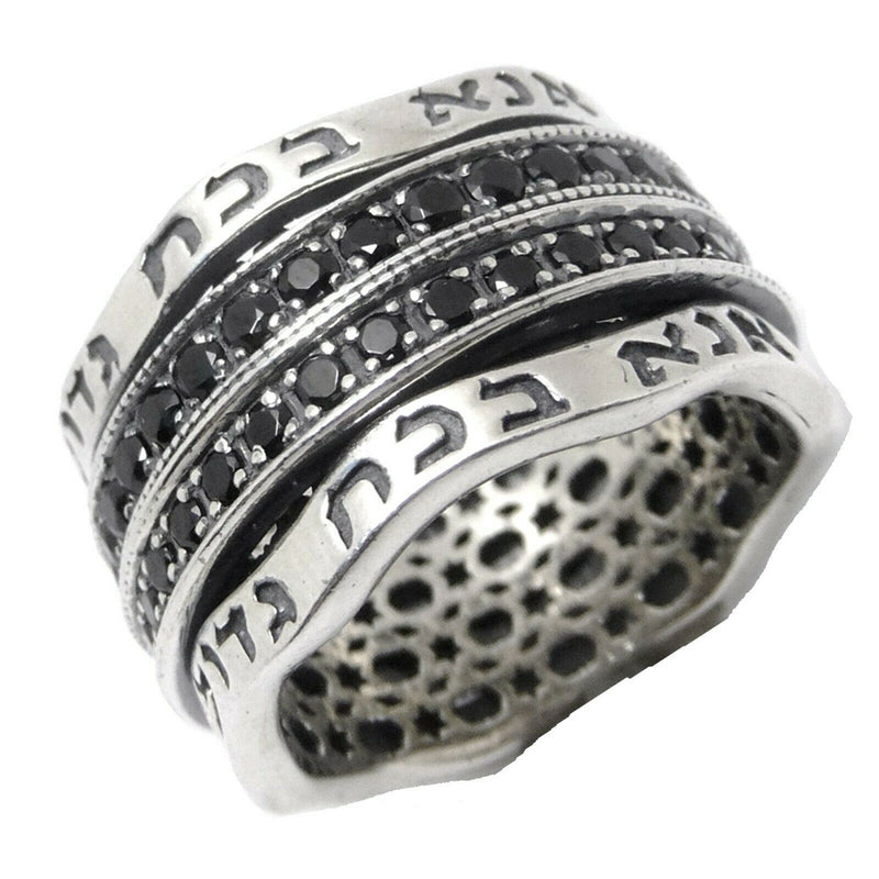 Amaizing 925 Sterling Silver Ana Bekoach Spinning Ring with Black Zircon Stones