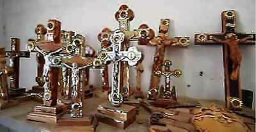 Holy Land hand carved olive wood Layered Jerusalem cross pendant necklace