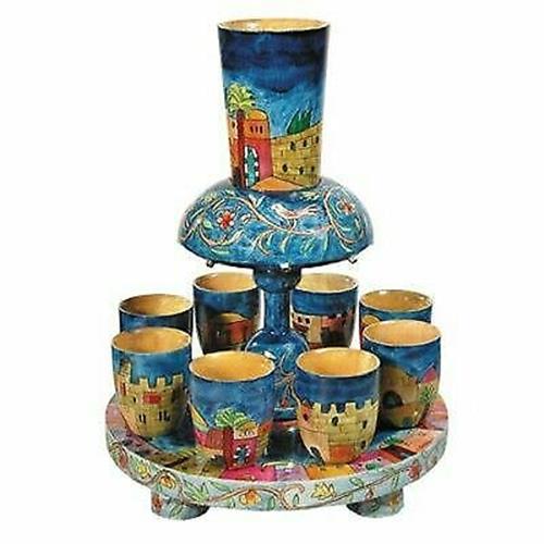Yair Emanuel Wooden Kiddush Fountain - Jerusalem holy land DIVIDER 8 CUPS