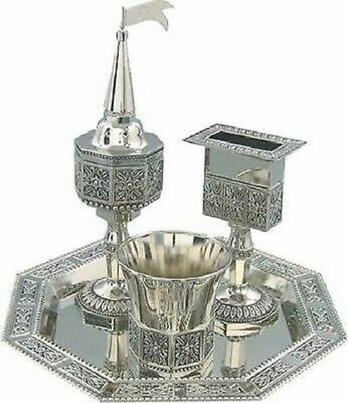 SALE JUDAICA Nickel Plated Ritual Shabbat Havdalah Candle holder Cup Set