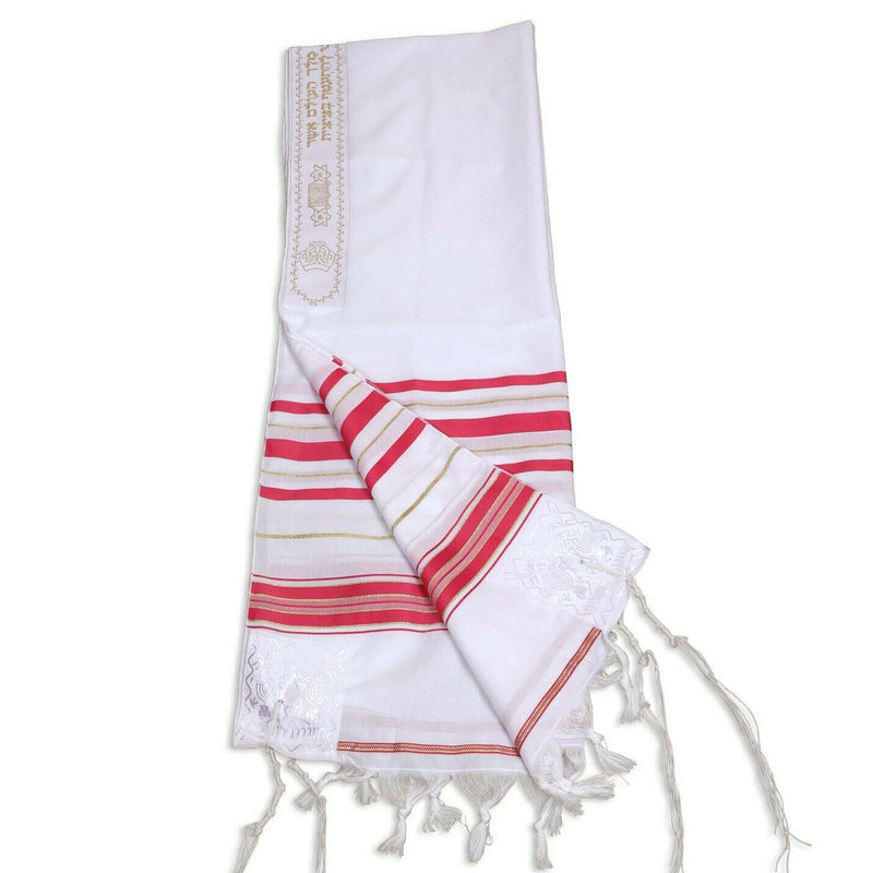 Acrylic Tallit Prayer Shawl Pink /Gold Stripes in Size 24" Long and 72" Wide