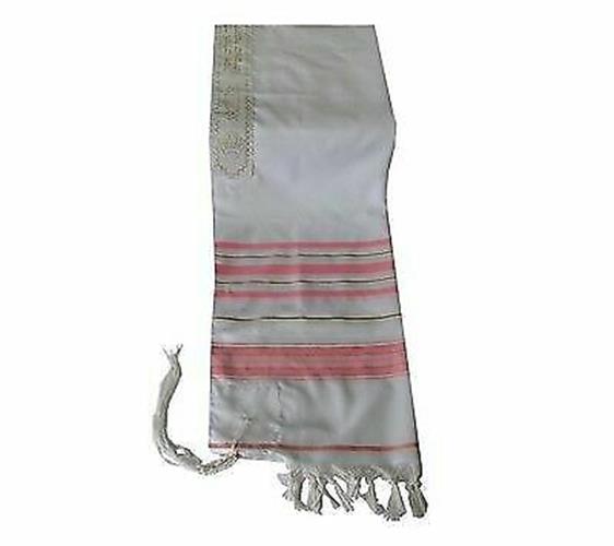 Acrylic Tallit Prayer Shawl Pink /Gold Stripes in Size 24" Long and 72" Wide