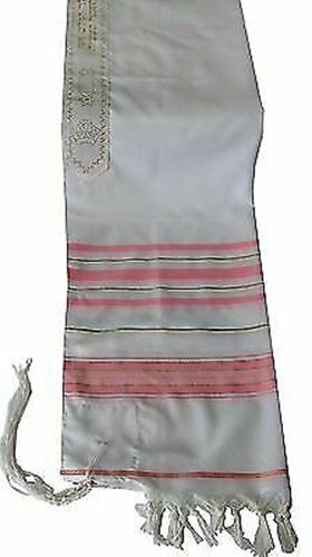 Acrylic Tallit Prayer Shawl Pink /Gold Stripes in Size 24" Long and 72" Wide