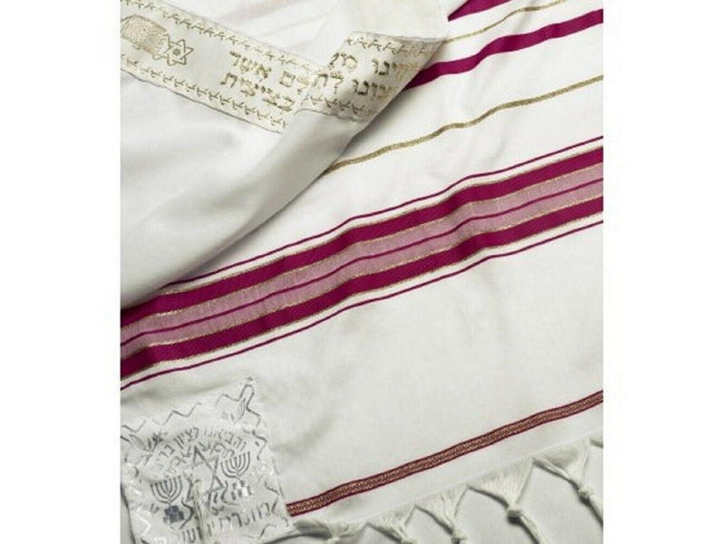 Acrylic Tallit Prayer Shawl Pink /Gold Stripes in Size 24" Long and 72" Wide