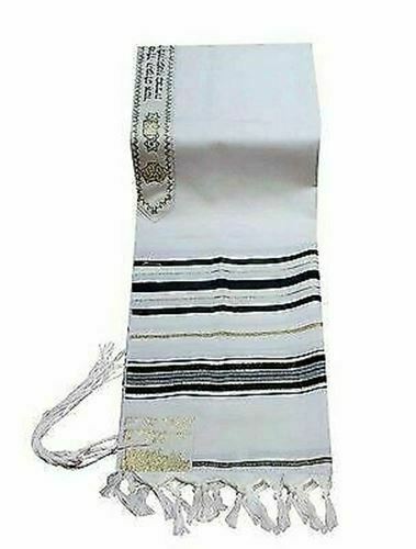 100% Wool Tallit Prayer Shawl in Black and Gold Stripes Size 24" L X 72" W