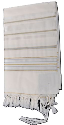 ORGINAL 100% Wool Tallit Prayer Shawl in Gold silver Stripes Size 55" L X 75" W