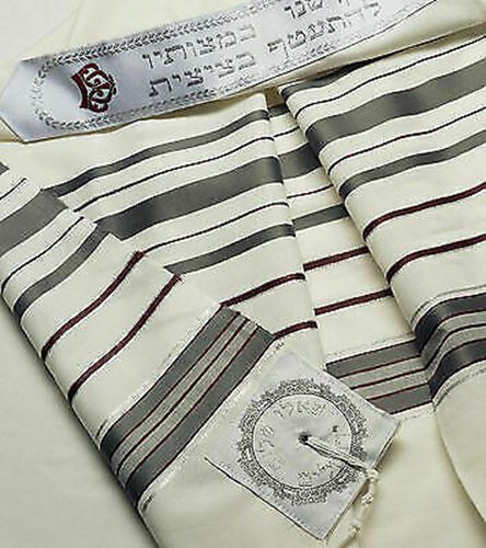 100% Wool Tallit Prayer Shawl in Maroon gray Stripes Size 18" L X 72" W