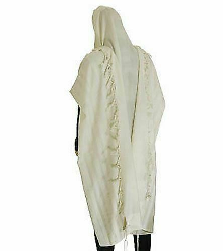 100% Wool Tallit Prayer Shawl Model Malchut white Size 55" L X 71" W