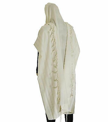 100% Wool Tallit Prayer Shawl Model Malchut white Size 55" L X 71" W