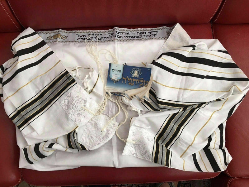 Kosher Tallit Talit Prayer Shawl in 55.1"X74.8" Made Israel Black Gold