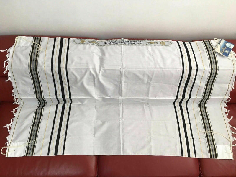 Kosher Tallit Talit Prayer Shawl in 55.1"X74.8" Made Israel Black Gold