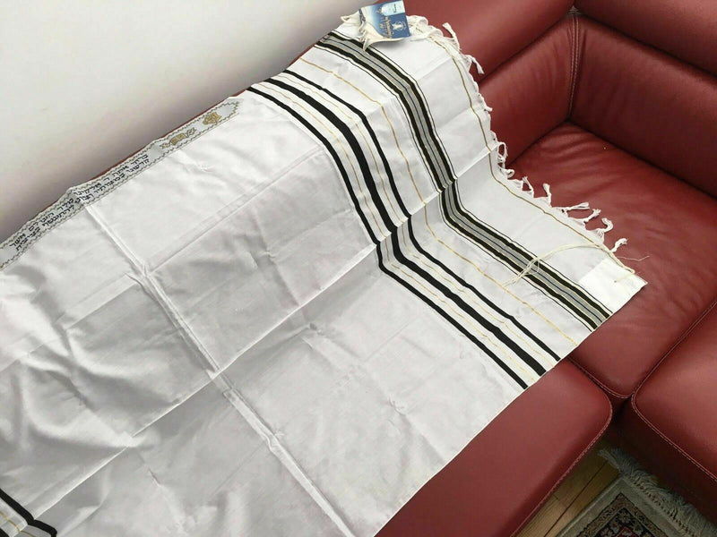 Kosher Tallit Talit Prayer Shawl in 55.1"X74.8" Made Israel Black Gold