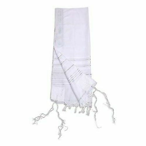 Kosher White Tallit Talis Prayer Shawl acrylic 55"X74" Made Israel silver Stripe