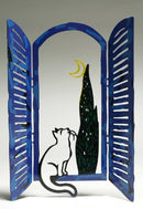 David Gerstein Art Window & Cat Metal Modern Sculpture