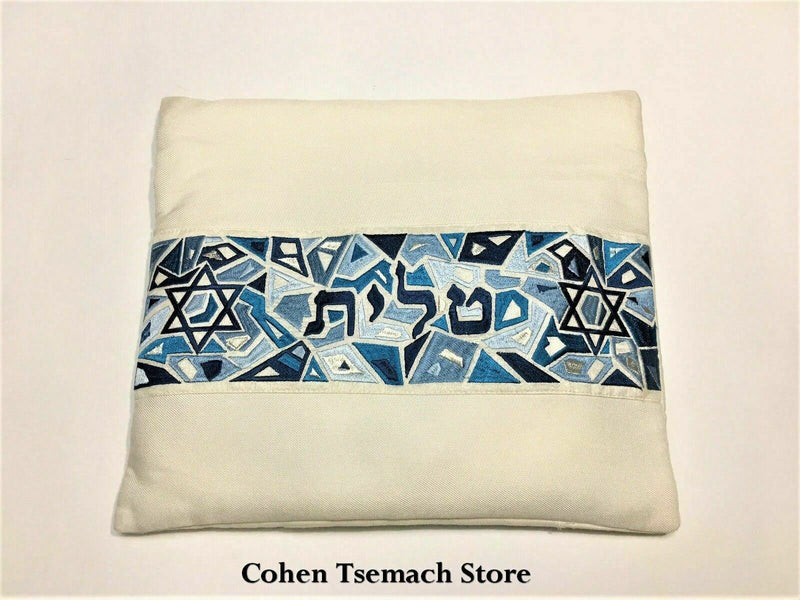 set Tallit+kippa+bag Embroidered Raw Silk 19X70" Emanuel Man/Women Magen David