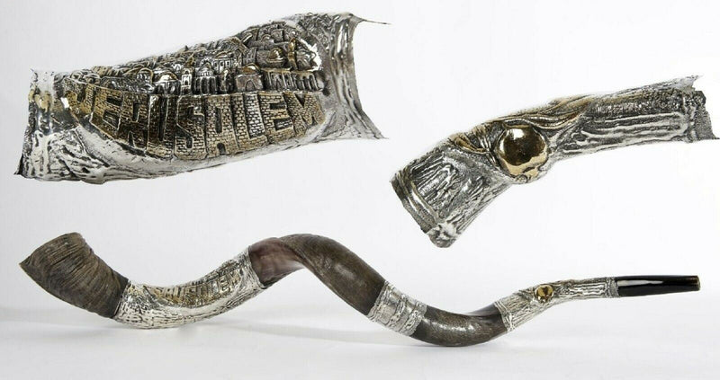 108 CM sterling silver plated polished yemenite kudu horn shofar.OLD JERUSALEM