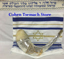 Silver Plated Rams Horn Shofar with Menorah Knesset +Free Stand