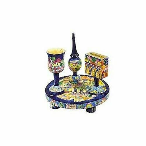 Yair Emanuel Painted Wood Havdalah Set with Oriental Jerusalem Design jodaica