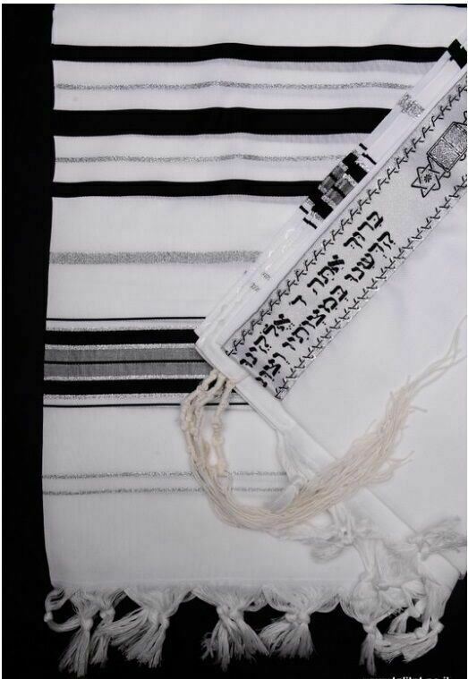 Acrylic Tallit Talit Prayer Shawl in24"X72" Made Israel Black&silver