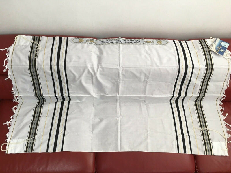 Acrylic Tallit Talit Prayer Shawl Black / Gold Stripes in Size 24"X72"