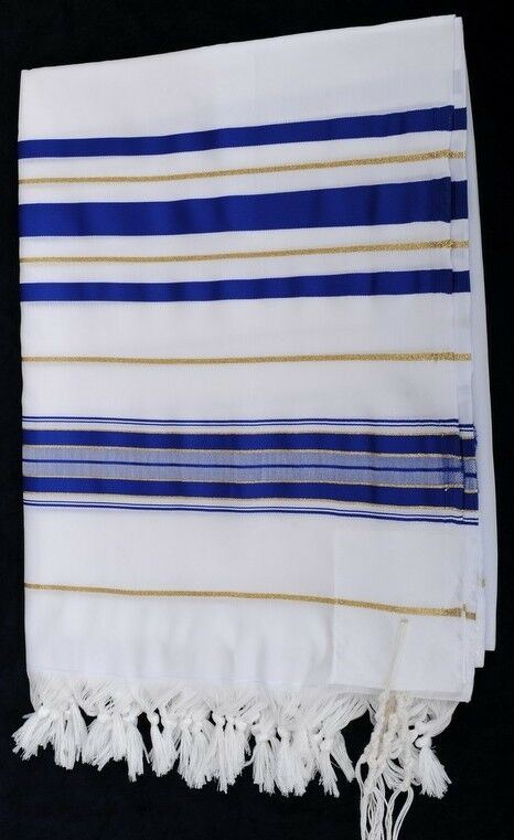 Tallit Tallis Acrylic Prayer Shawl Kosher Blue Gold 24"X 72"Atarah Israel