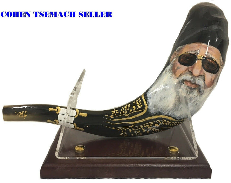 shofar 15"-17" ram horn shofar hand painted very special rabbi ovadia+stand new