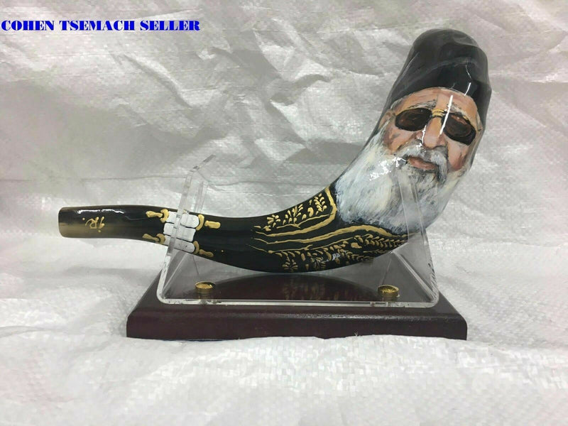 shofar 15"-17" ram horn shofar hand painted very special rabbi ovadia+stand new