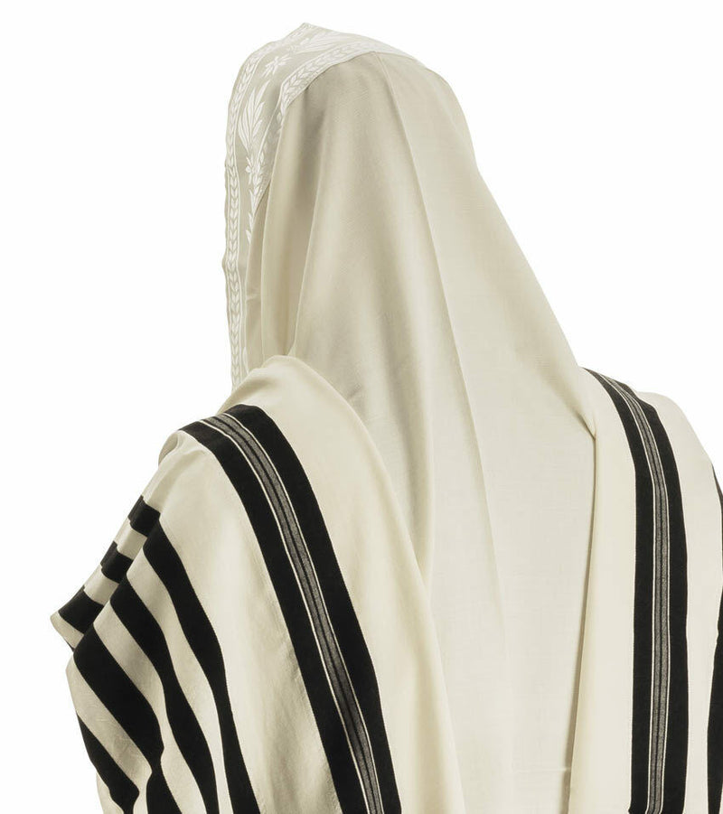 100% Wool Tallit Prayer Shawl Model Malchut Black Size 55" L X 71" W טלית כשר