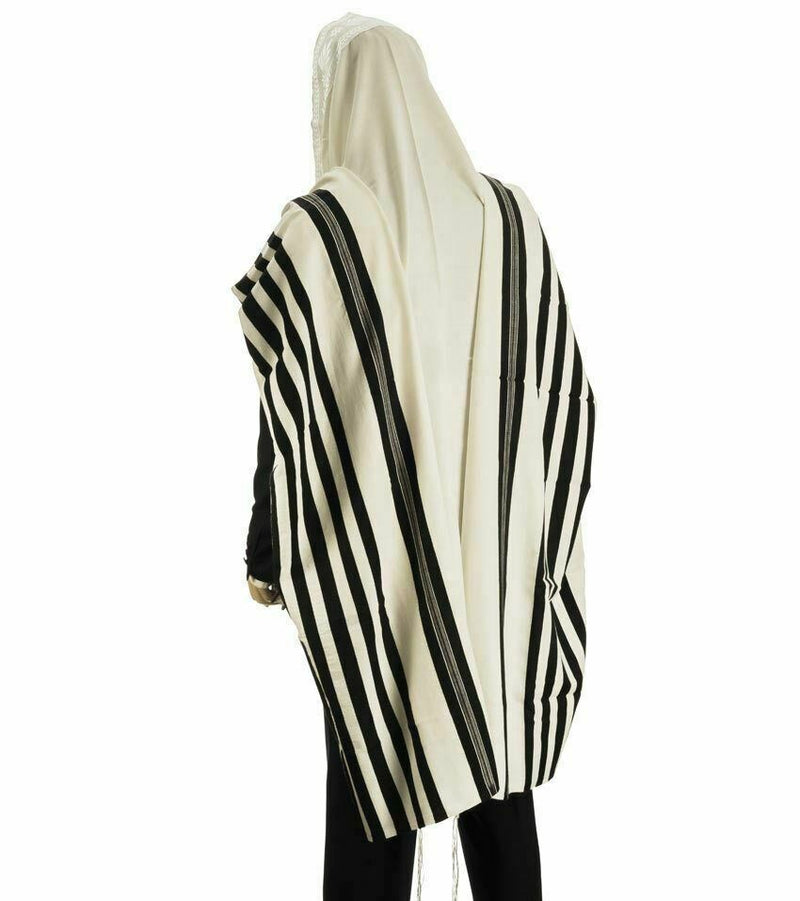 100% Wool Tallit Prayer Shawl Model Malchut Black Size 55" L X 71" W טלית כשר