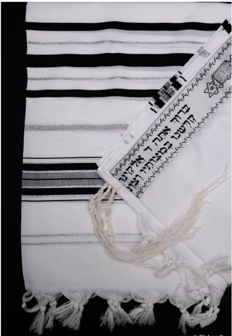 Kosher Tallit Talit Prayer Shawl in 55.1"X74.8"  Israel Black&silver טלית כשר