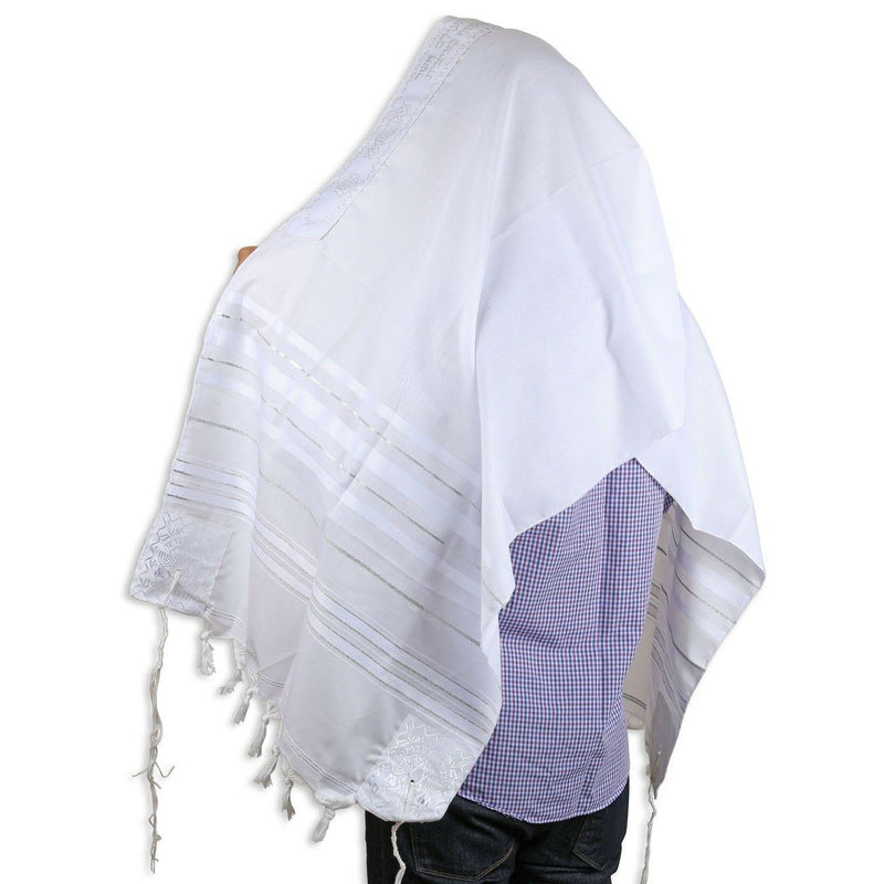 Kosher White silver Strip Tallit Talis Prayer Shawl acrylic 24"X72" Made Israel