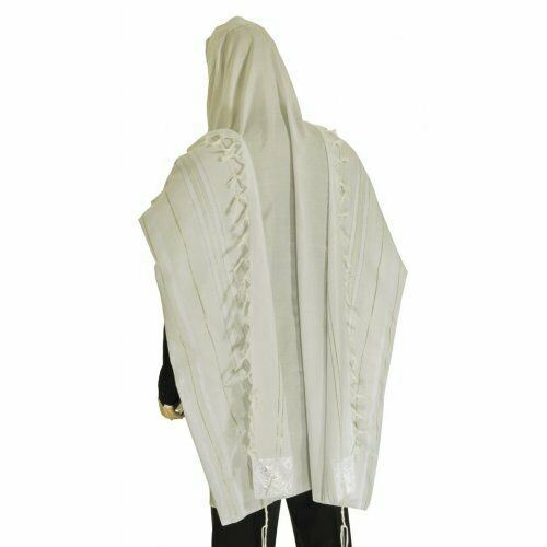 Kosher White silver Strip Tallit Talis Prayer Shawl acrylic 24"X72" Made Israel