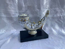 Silver Polyresin Shofar Miniature with Jerusalem and White Enamel Finish