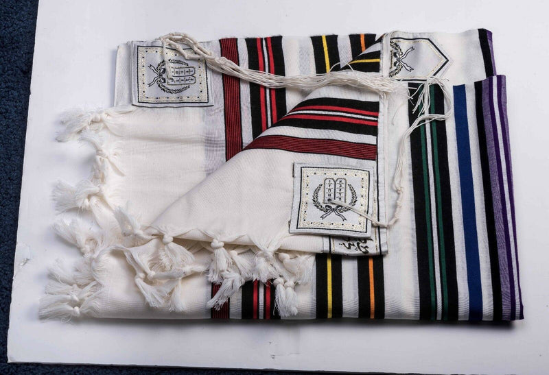 100% Kosher Wool Tallit Prayer Shawl Bnei Or Tallit with Rainbow Stripes