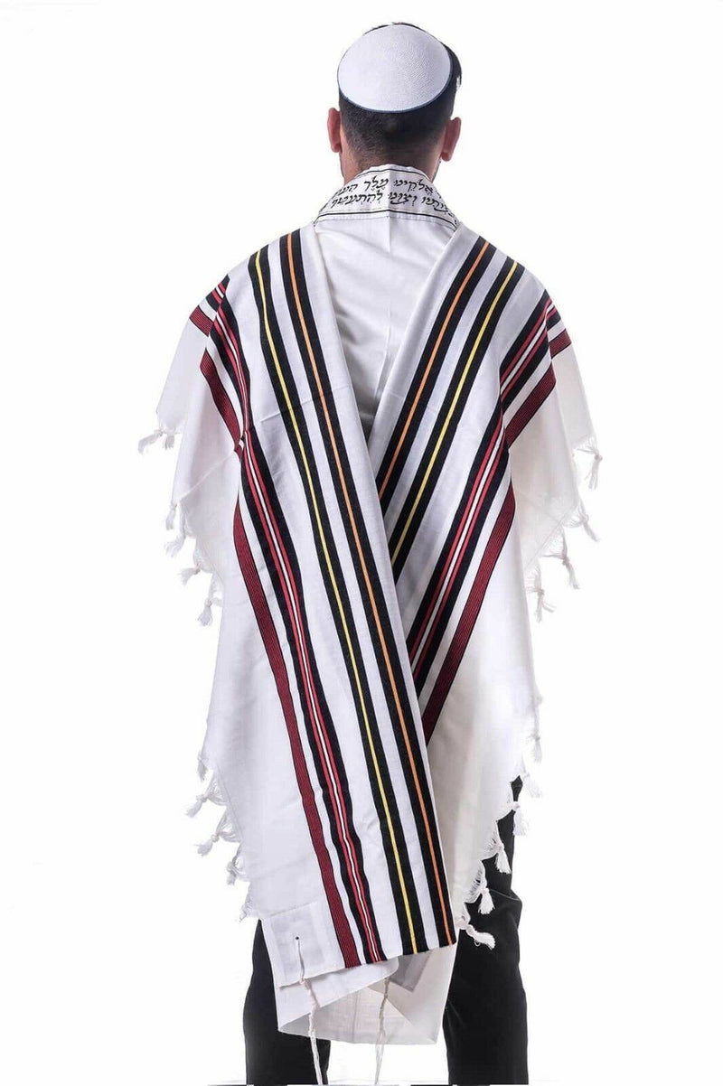 100% Kosher Wool Tallit Prayer Shawl Bnei Or Tallit with Rainbow Stripes