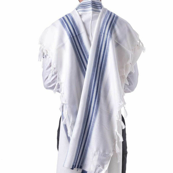 100% Kosher Wool Tallit Prayer Shawl Bareket Tallit with Blue & Silver