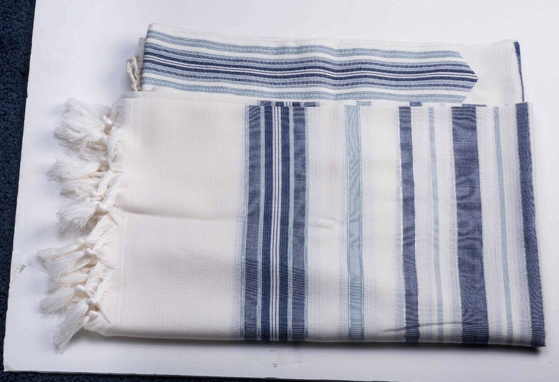 100% Wool Tallit Prayer Shawl in Black and white Stripes Size 59 L X 80 W