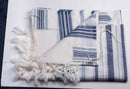 100% Kosher Wool Tallit Prayer Shawl Bareket Tallit with Blue & Silver Stripes