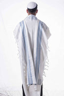 100% Kosher Wool Tallit Prayer Shawl Tashbetz with Thick Light blue Strips