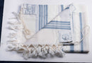 100% Kosher Wool Tallit Prayer Shawl Tashbetz with Thick Light blue Strips