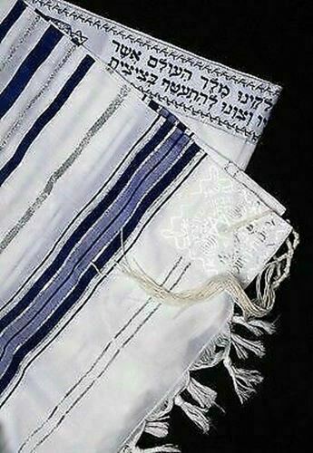 Kosher Tallit Prayer Shawl acrylic 42X62"/107x160cm Made in Israel Blue&Silver