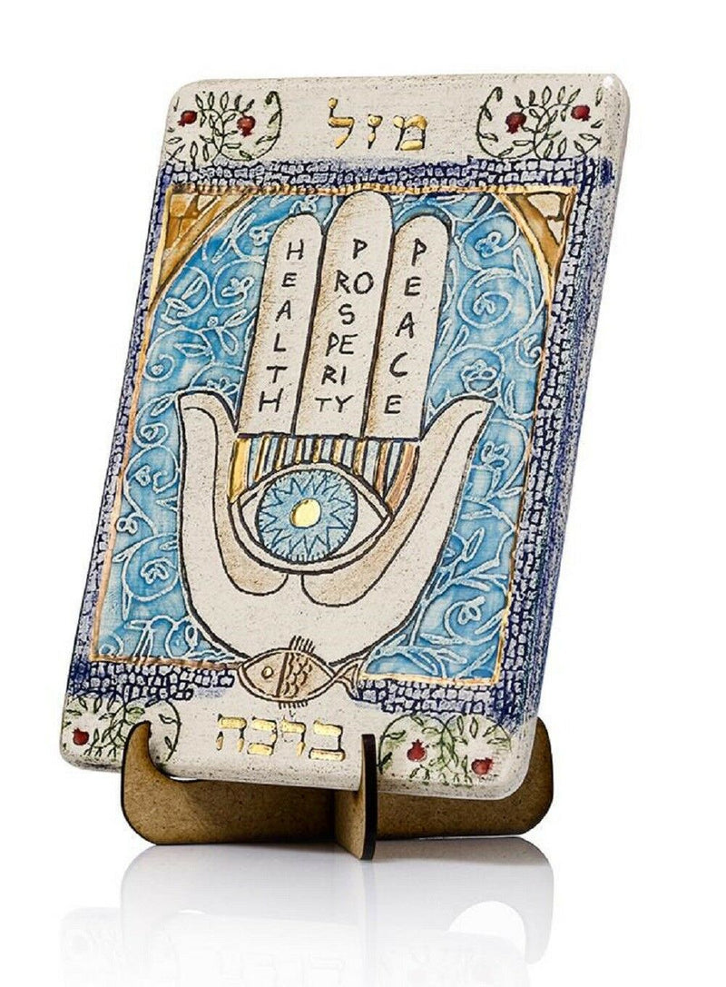 HAMSA For Luck And Bless Hand made Ceramic Wall Plaque 24k Gold Decoration 