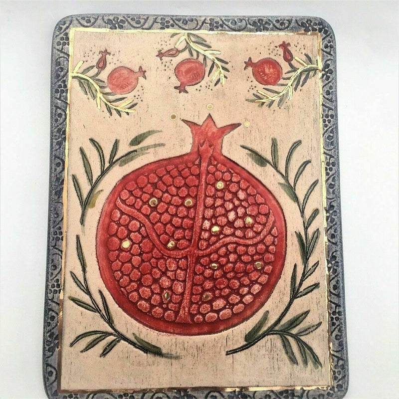 Pomegranate Hand Made Ceramic Wall Decor Plaque 24k Gold Ornaments Art