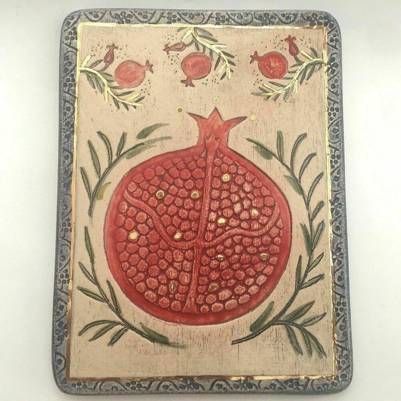 Pomegranate Hand Made Ceramic Wall Decor Plaque 24k Gold Ornaments Art