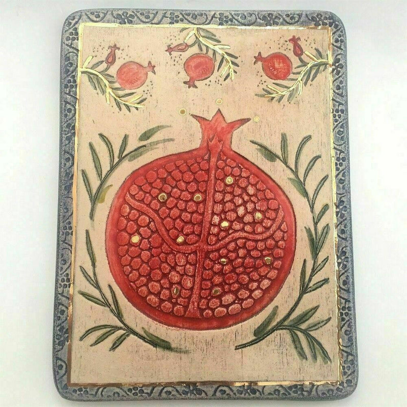 Pomegranate Hand Made Ceramic Wall Decor Plaque 24k Gold Ornaments Art