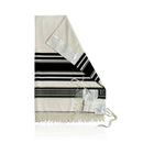100% Kosher Wool Tallit Prayer Shawl Yemenite with Black Stripes and White Atara