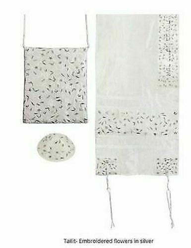 Yair Emanuel Women’s Tallit Set -Embroidered flowers in silver