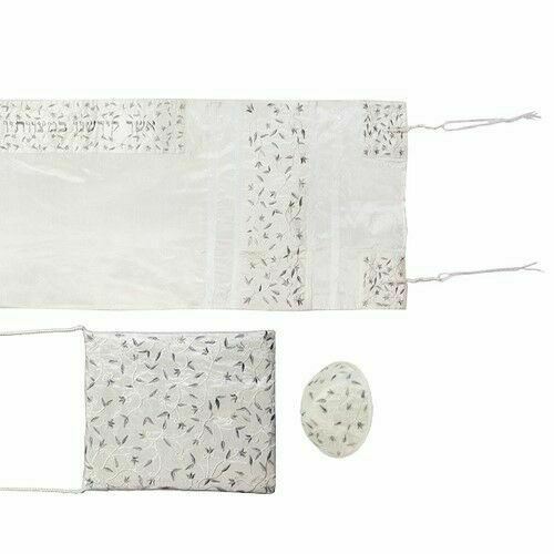 Yair Emanuel Women’s Tallit Set -Embroidered flowers in silver